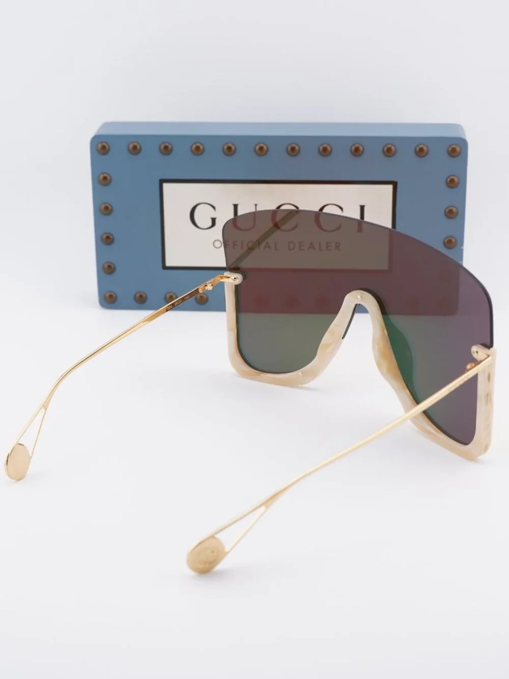 Gucci GG0540S 004 Shield Sunglasses - Beige/Gold\ Orange Mirror